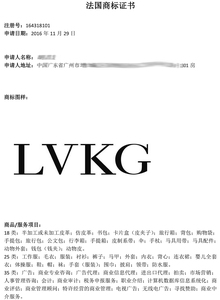 LVKG_18 _25_35类 法国
国际商标注册证