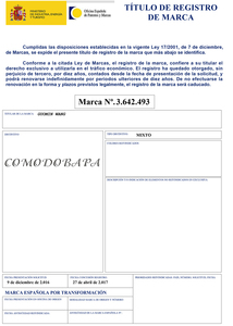 COMODOBAPA 西班牙
国际商标注册证