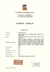 MARIA CARLA 菲律宾 
国际商标注册证