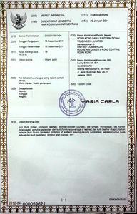Maria Carla印度尼西亚
国际商标注册证
