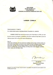 MARLA CARLA新加坡
国际商标注册证